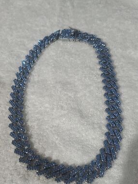Blue Sparkle Cuban Link Necklace - Women's Jewelry